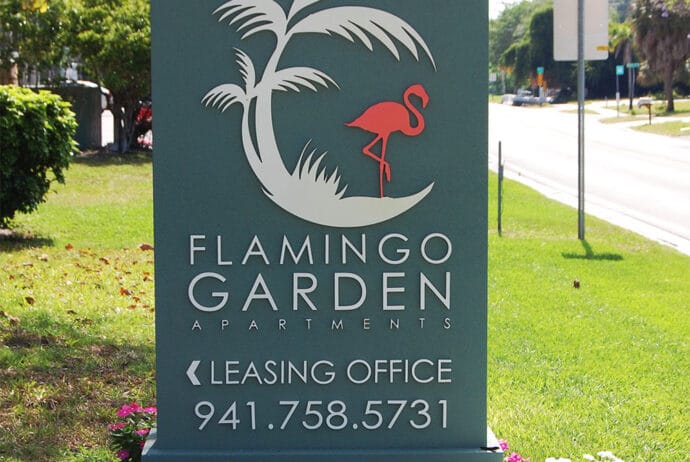 flamingo garden entrance sign